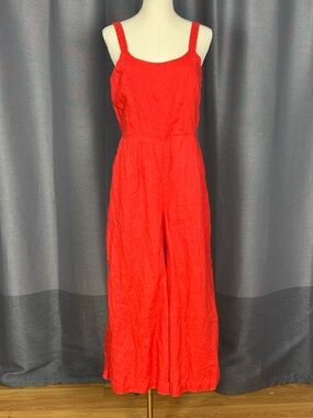Cynthia Rowley Red Wide-Leg Cropped Linen Jumpsuit 8